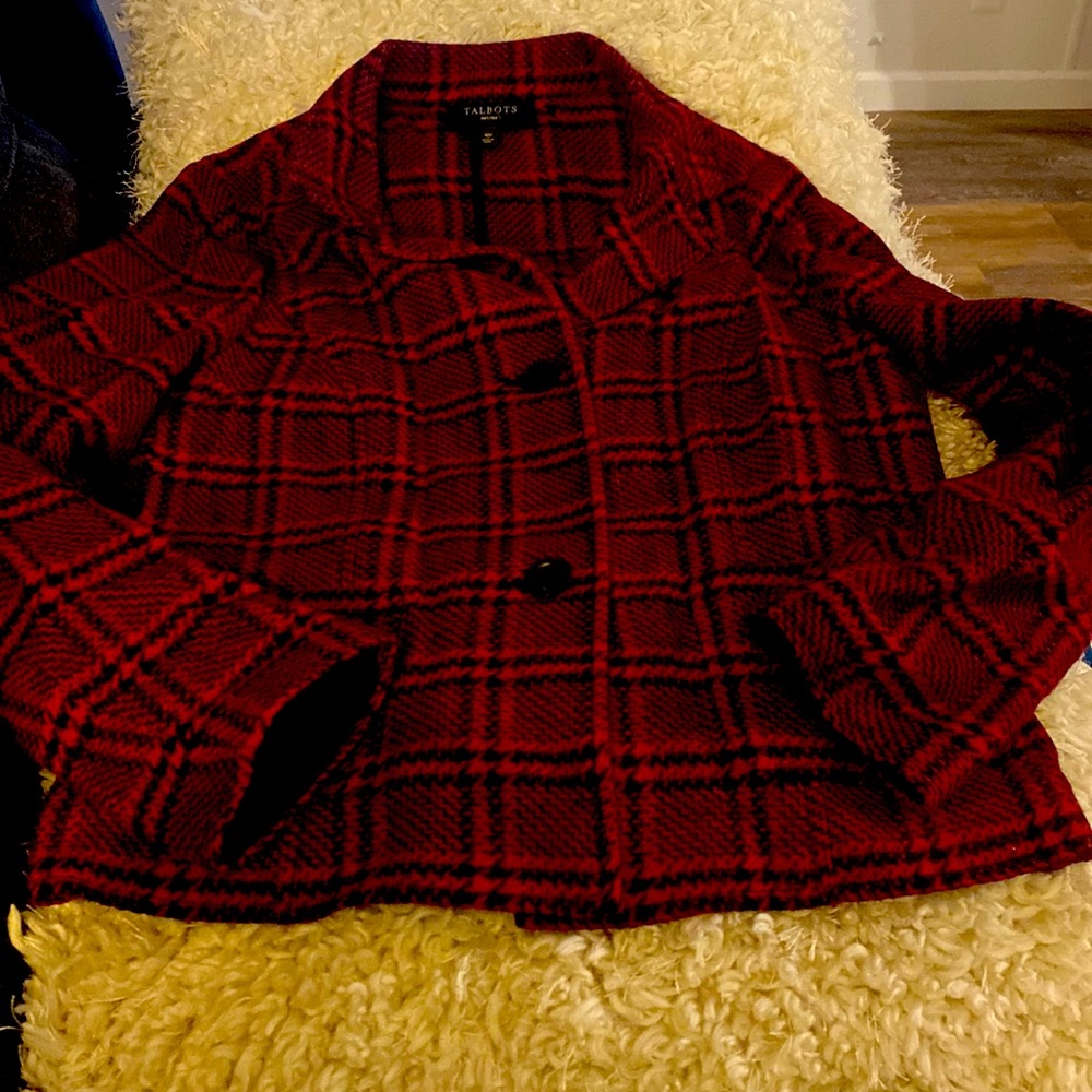 Red and black Talbots sweater/jacket 10 P